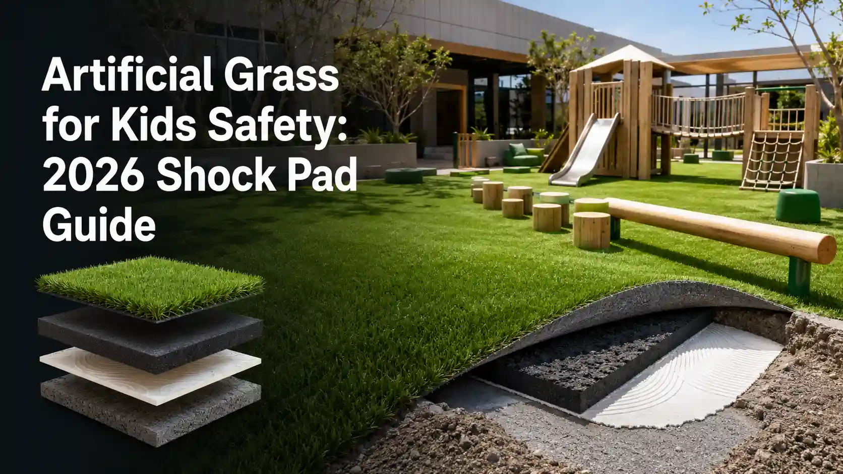 Artificial grass for kids play area installed over a shock pad in a Dubai villa garden by HomeGeek