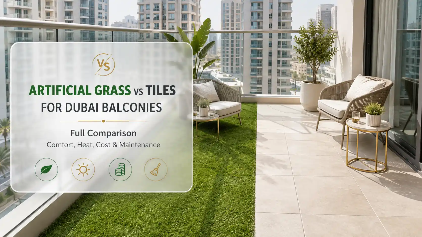 Artificial Grass vs Tiles for Dubai Balconies Full Comparison