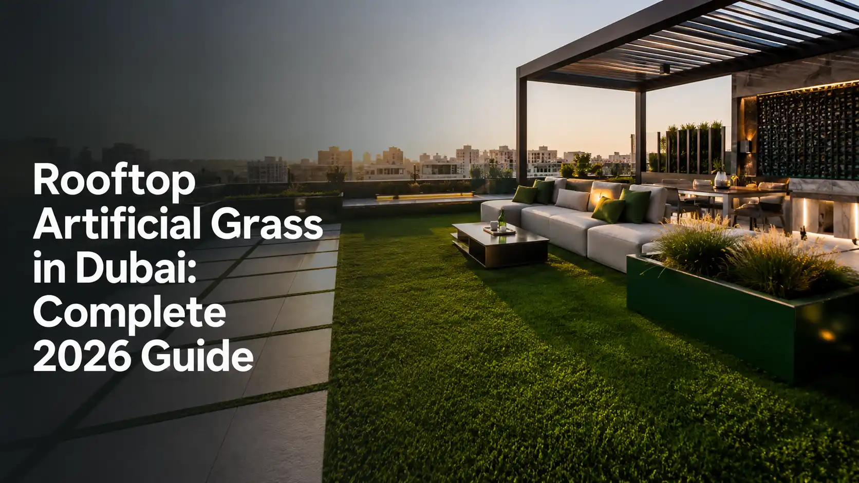 Rooftop artificial grass installed on a Dubai villa roof terrace by HomeGeek