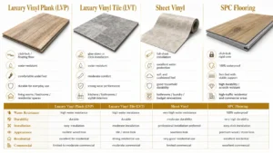 Types of Vinyl Flooring LVP LVT Sheet Vinyl and VCT