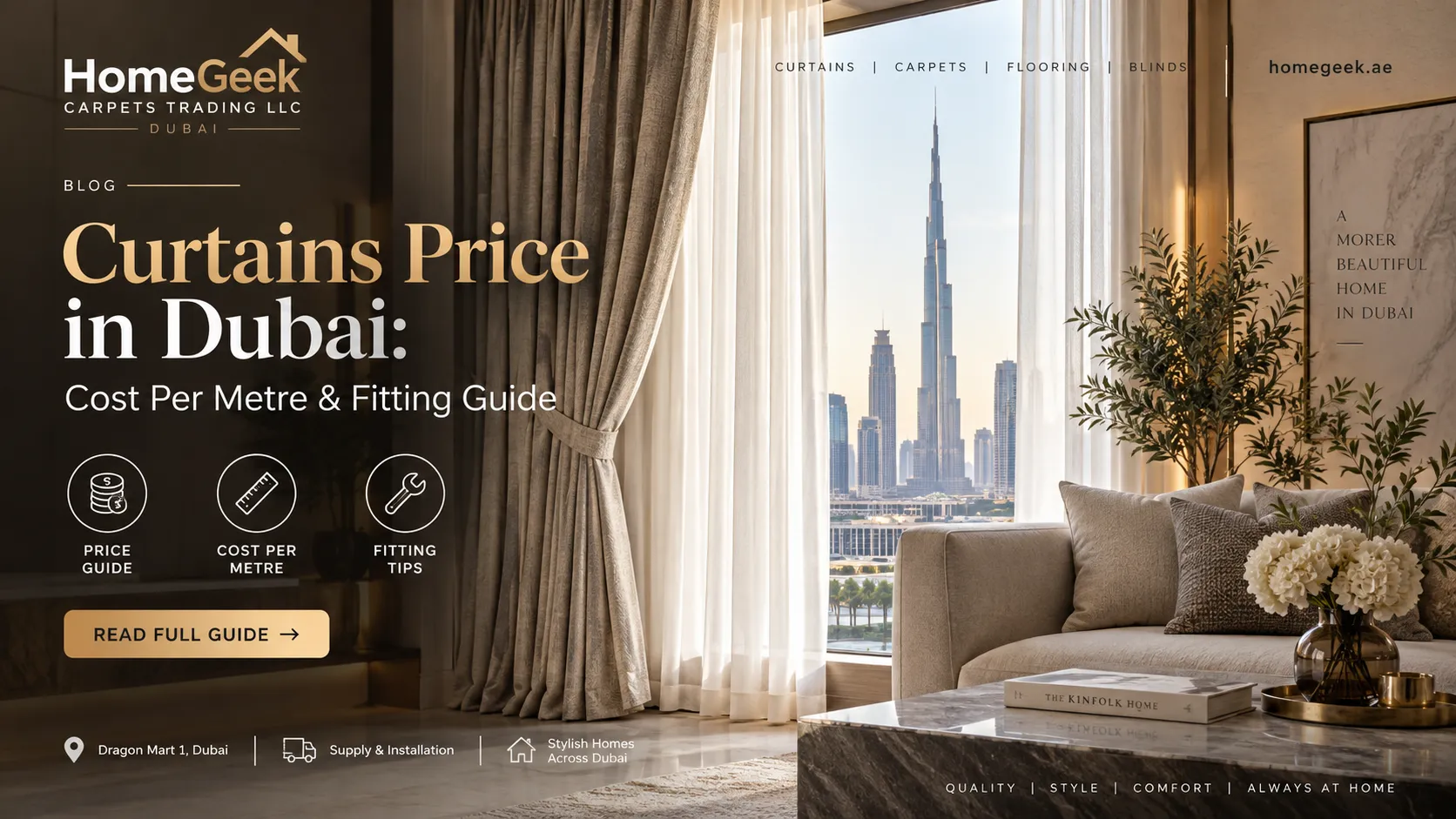 curtains price Dubai per metre and fitting cost guide