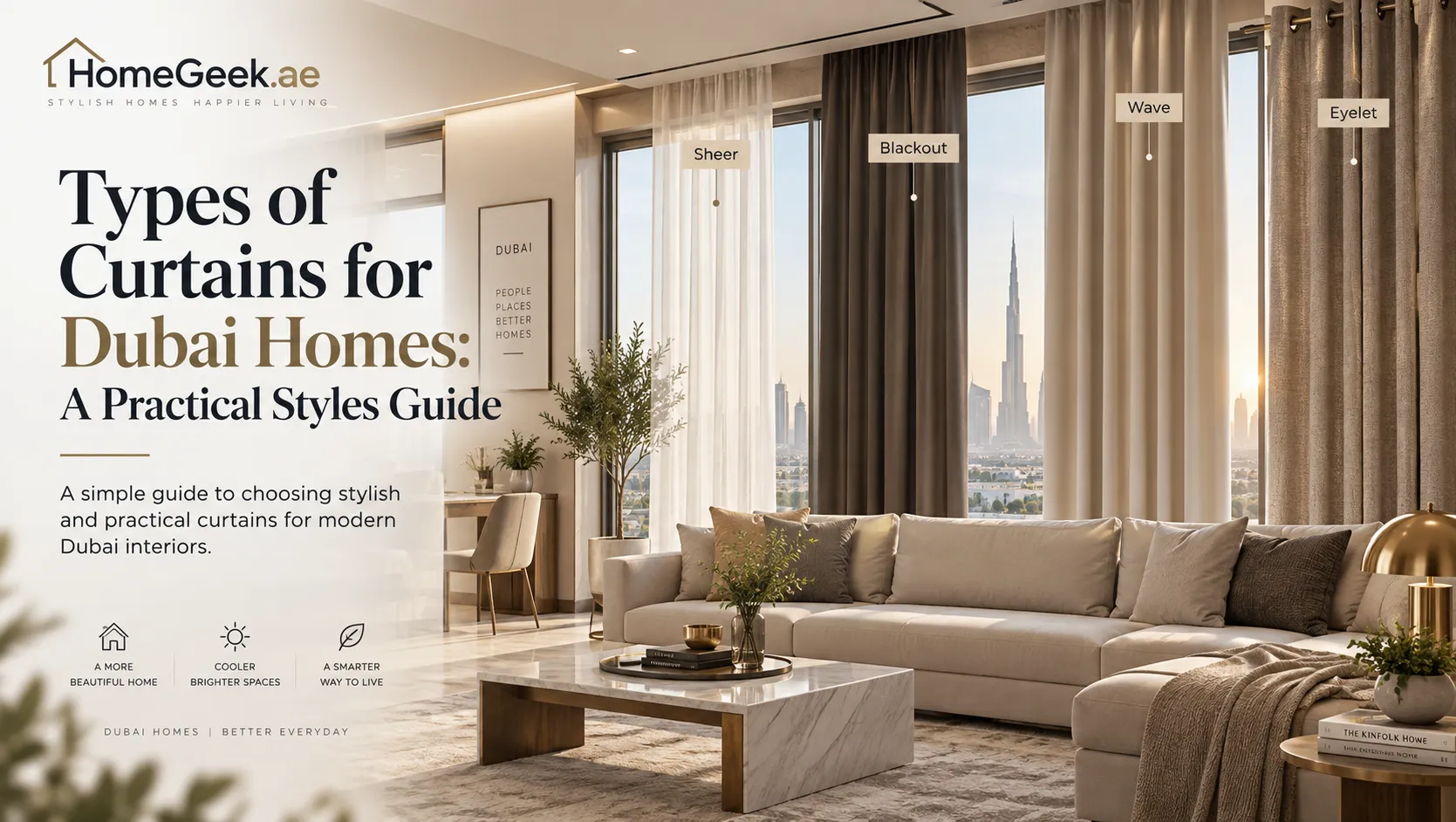 Types of curtains for Dubai homes with sheer and blackout layers