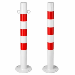 Red White Steel Bollard Pole / Fixed Safety Post – With or Without Ring UAE